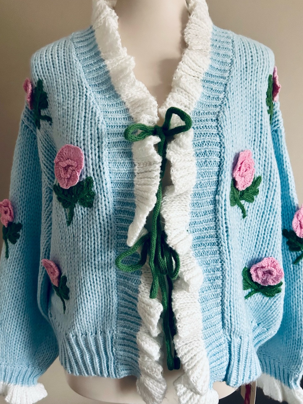 NWT - Cider Cardigan w Crocheted Accents, Frilled Edges & Tie Front - Picture 9 of 12